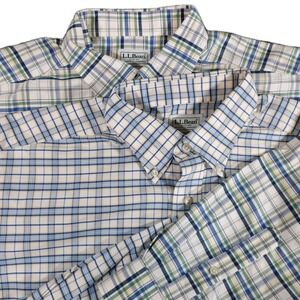 LL Bean Shirt Lot Of 2 Men Large Traditional Fit Blue Plaid Check Button 16.5-32